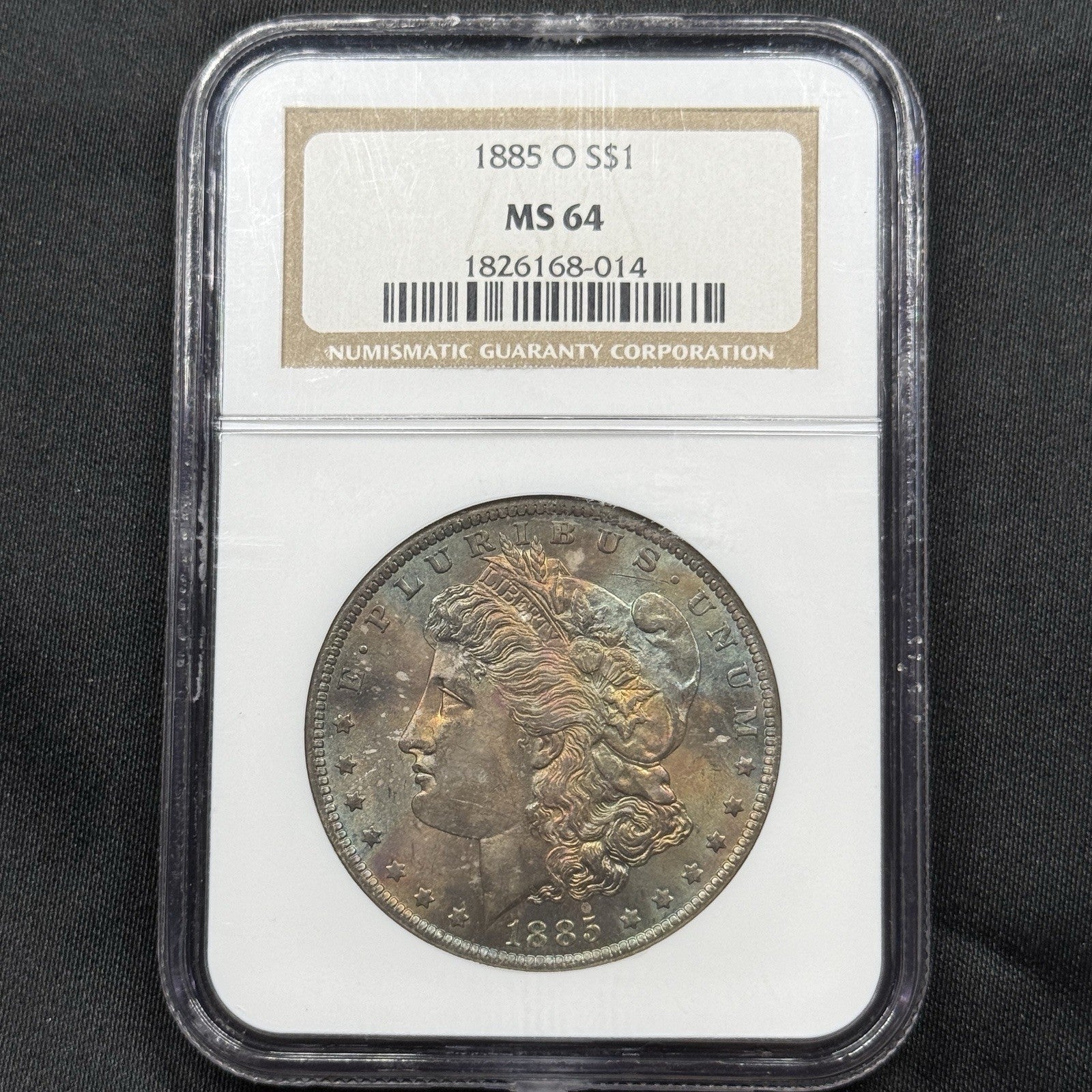 1885-O Morgan Silver Dollar NGC MS64 Rainbow Toned Colorful Original Toning