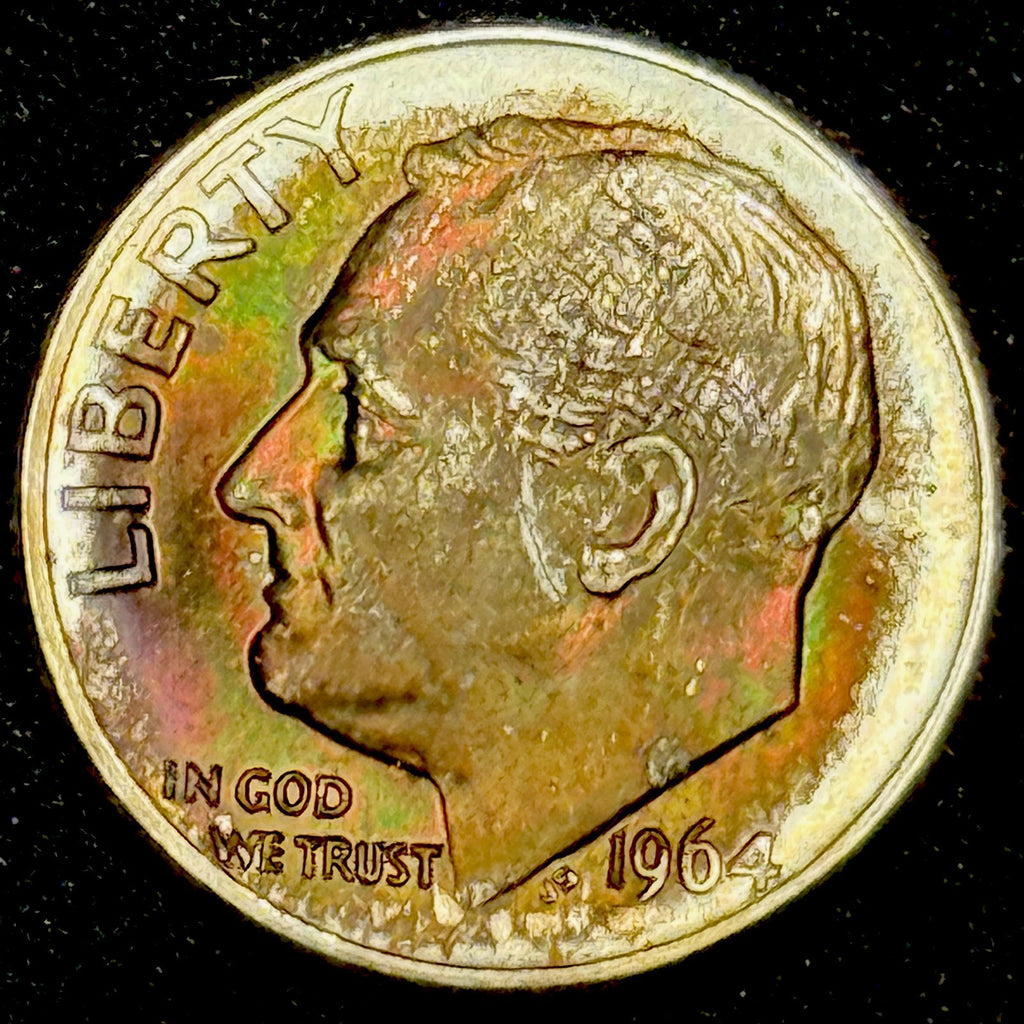 1964-D Roosevelt Dime Silver Uncirculated Monster Rainbow Toned Eye Appeal