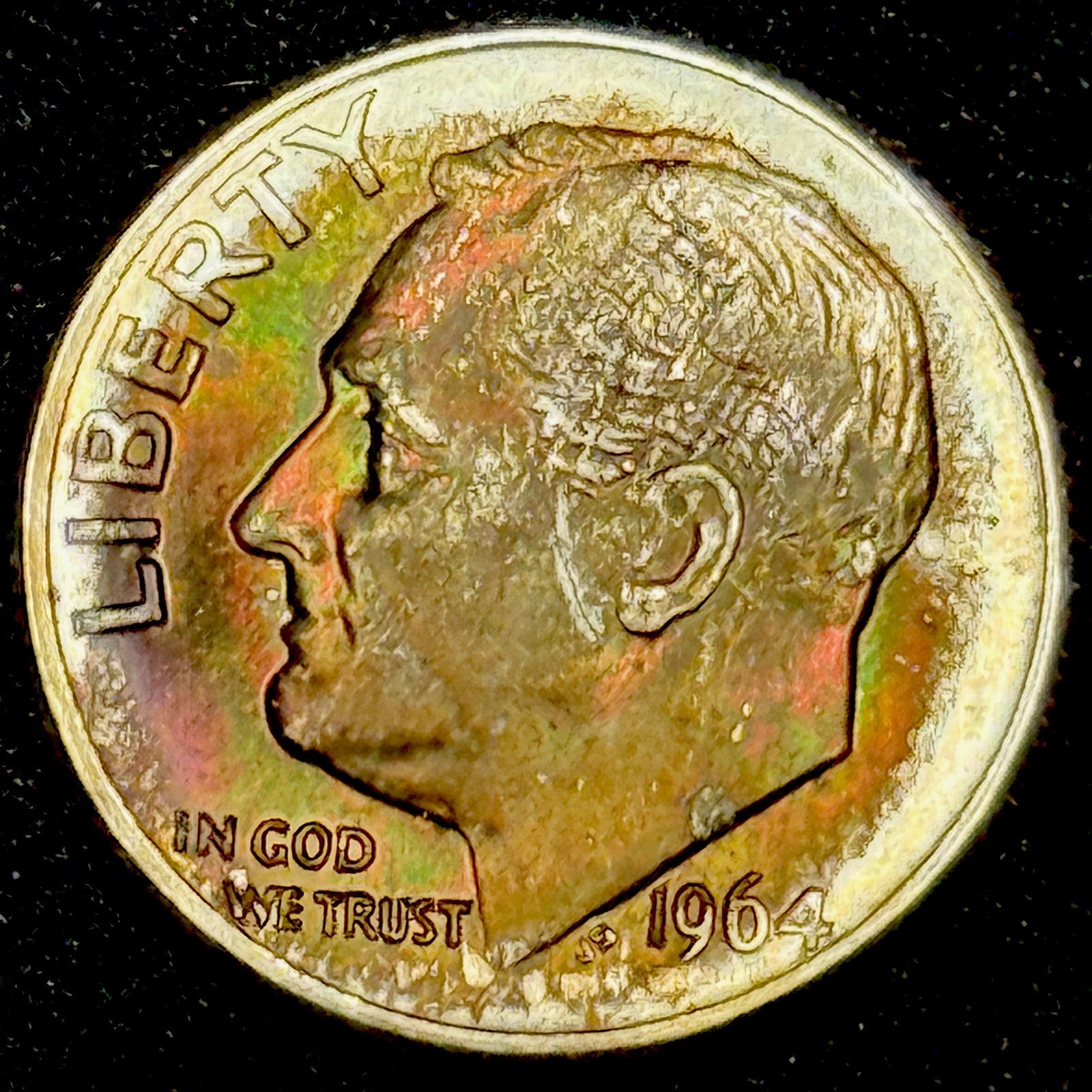 1964-D Roosevelt Dime Silver Uncirculated Monster Rainbow Toned Eye Appeal