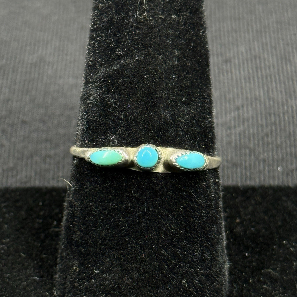 Native 3 Turquoise Band Sterling Silver Ring Size 7.5 925