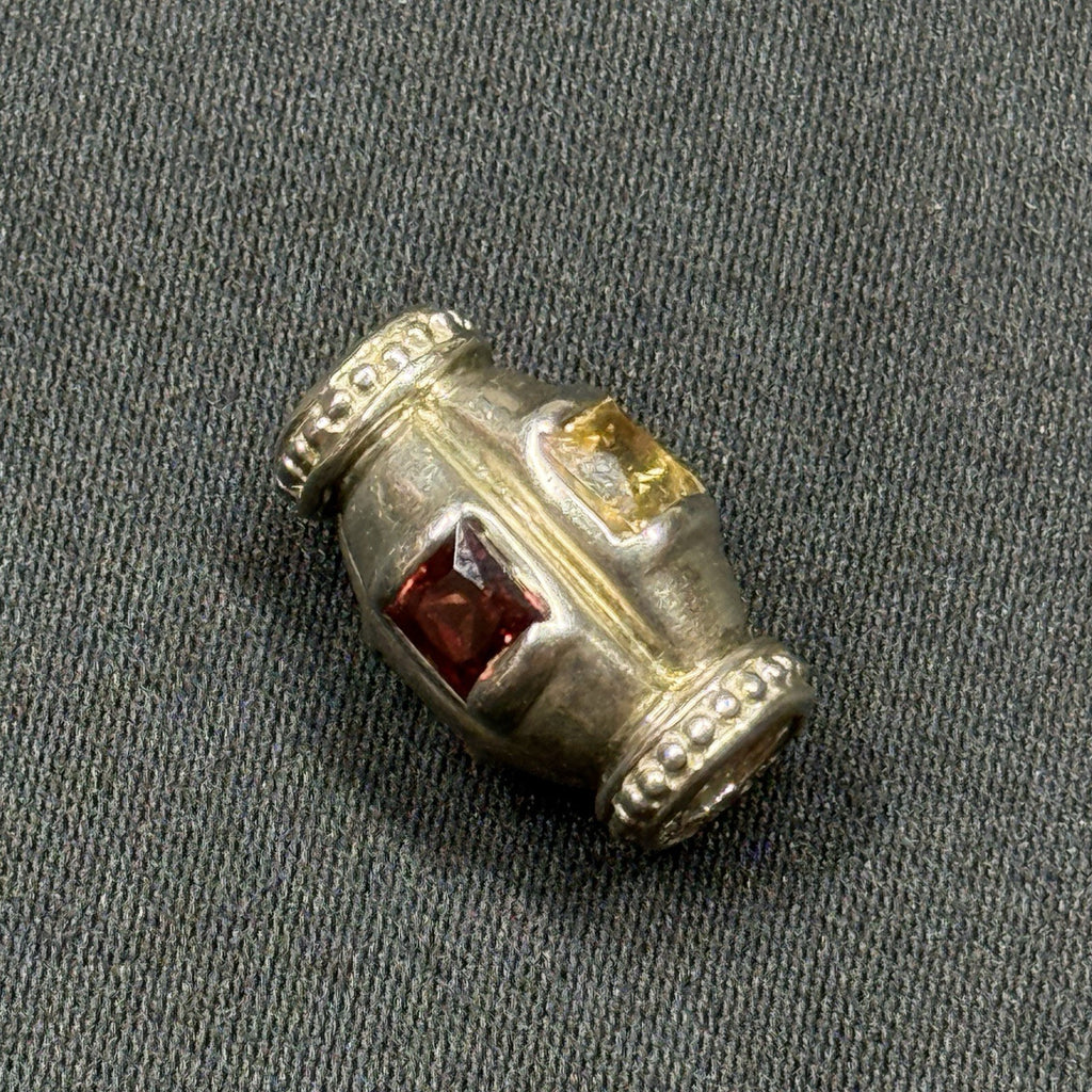 Sterling Silver Barrel Charm with Amethyst Citrine Garnet and Citrine