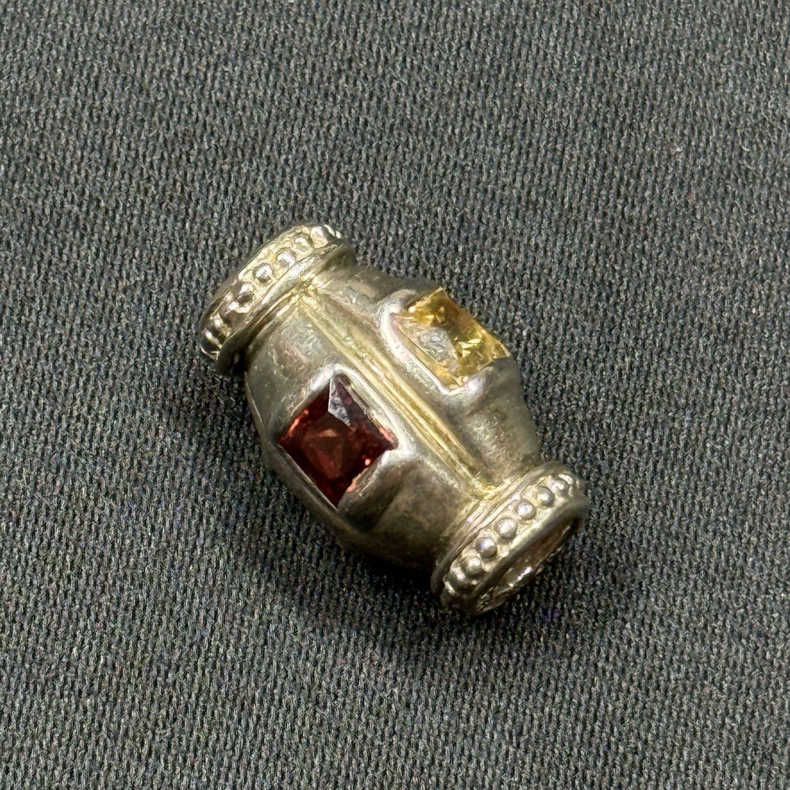 Sterling Silver Barrel Charm with Amethyst Citrine Garnet and Citrine