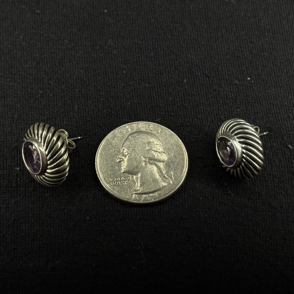 Joseph Espo Estate Sterling Silver Earrings Purple Amethyst Stud 925