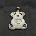 14K Gold Teddy Panda Bear Pendant Mother of Pearl Heart Charm
