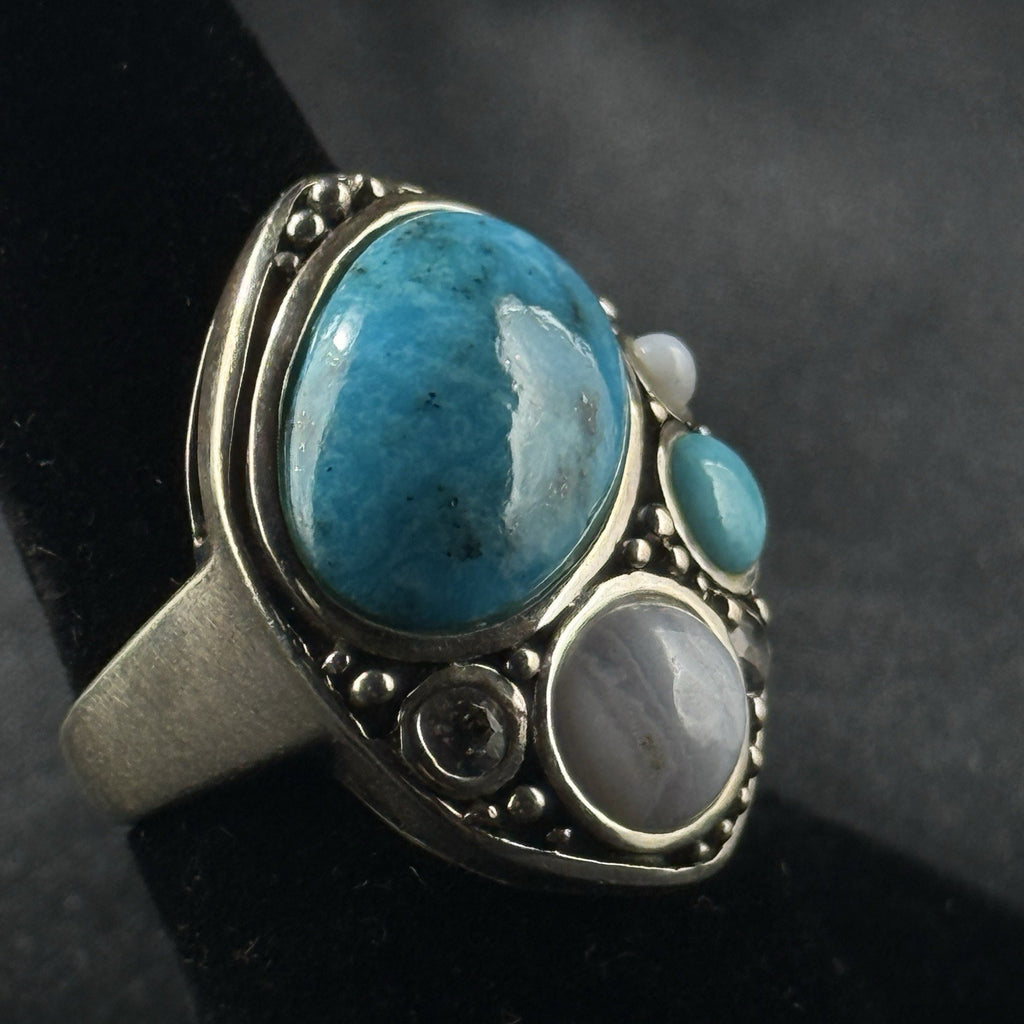 Estate Sterling Silver Ring Turquoise Multi Stone Size 6 925