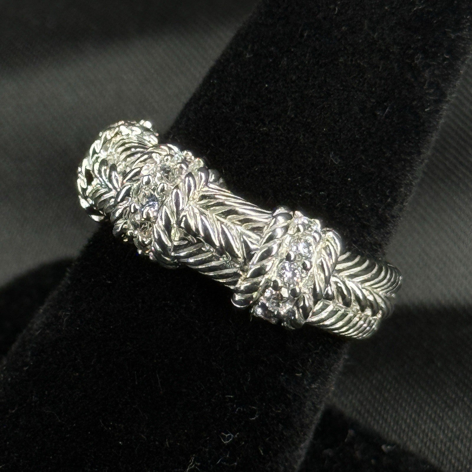 Estate Sterling Silver Ring CZ Textured Rope Band Judith Ripka Size 7 925