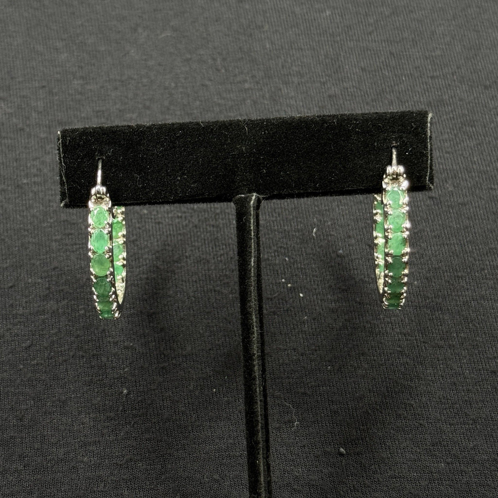 Estate Sterling Silver Earrings Emerald Hoop Djoy 925