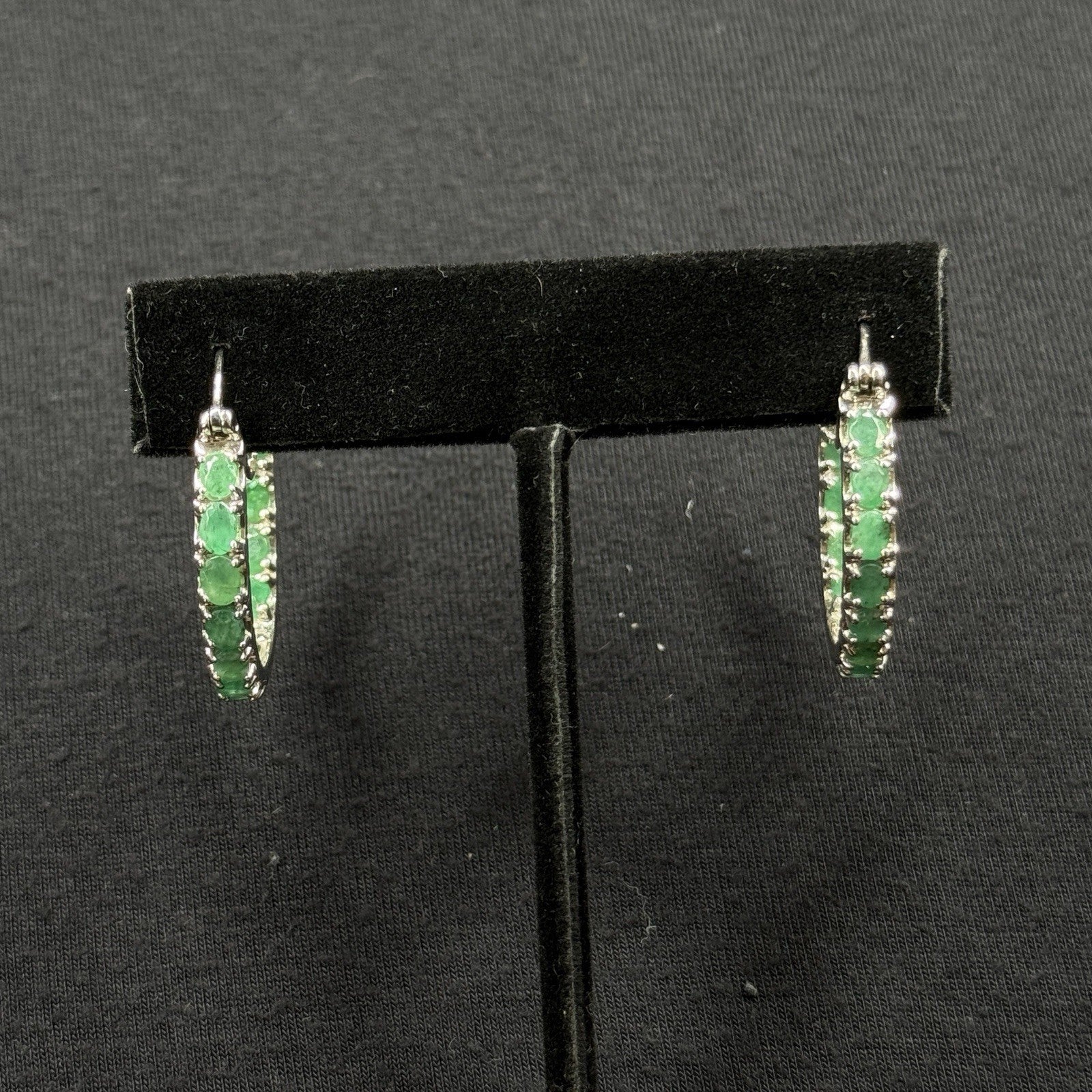Estate Sterling Silver Earrings Emerald Hoop Djoy 925