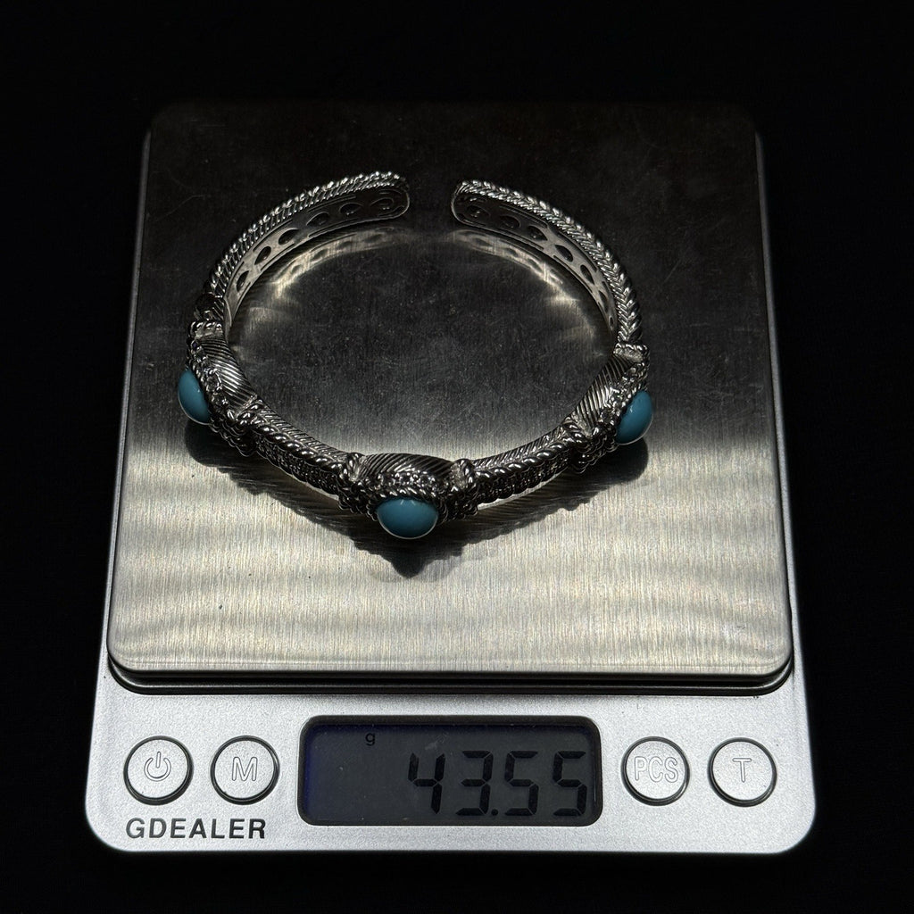 Estate Judith Ripka Sterling Silver Cuff Bracelet Turquoise CZ