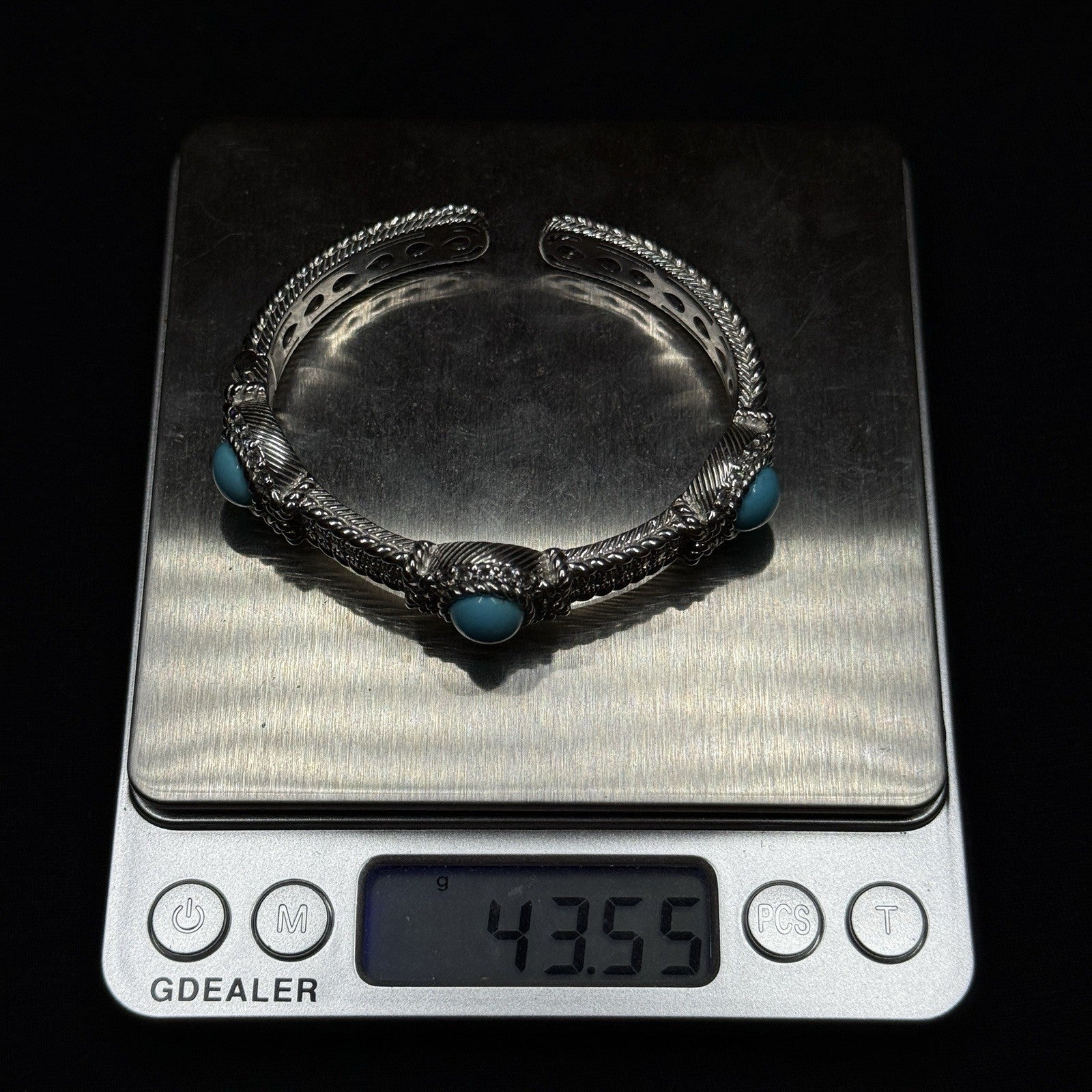 Estate Judith Ripka Sterling Silver Cuff Bracelet Turquoise CZ