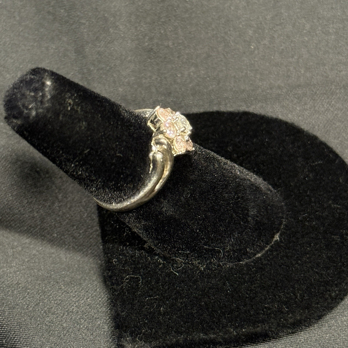 Estate Sterling Silver Ring Flower CZ & Pink Topaz Size 5 925