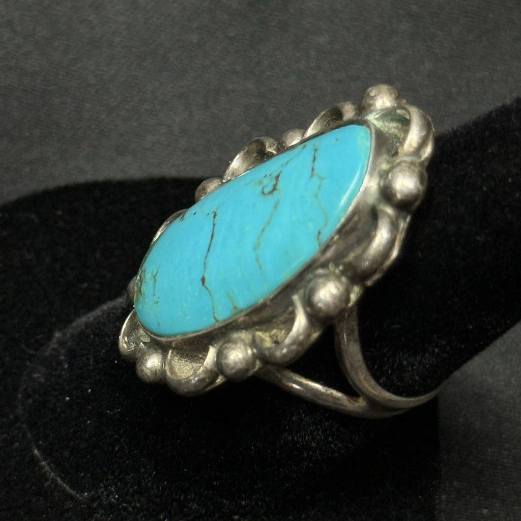 Native American Style Sterling Silver Ring Turquoise Size 6 Unsigned