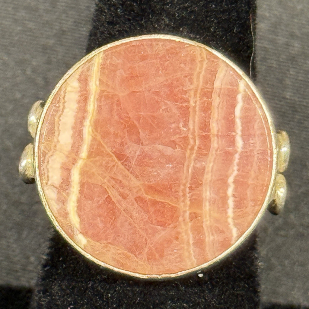 Estate Sterling Silver Mexico Ring Stone Rhodochrosite Disc SZ 5 Signed Carsi