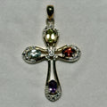 Sterling Pendant Gold Over Sterling Silver Peridot Garnet Amethyst  Topaz Cross