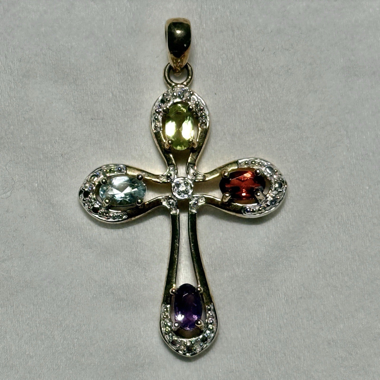 Sterling Pendant Gold Over Sterling Silver Peridot Garnet Amethyst  Topaz Cross