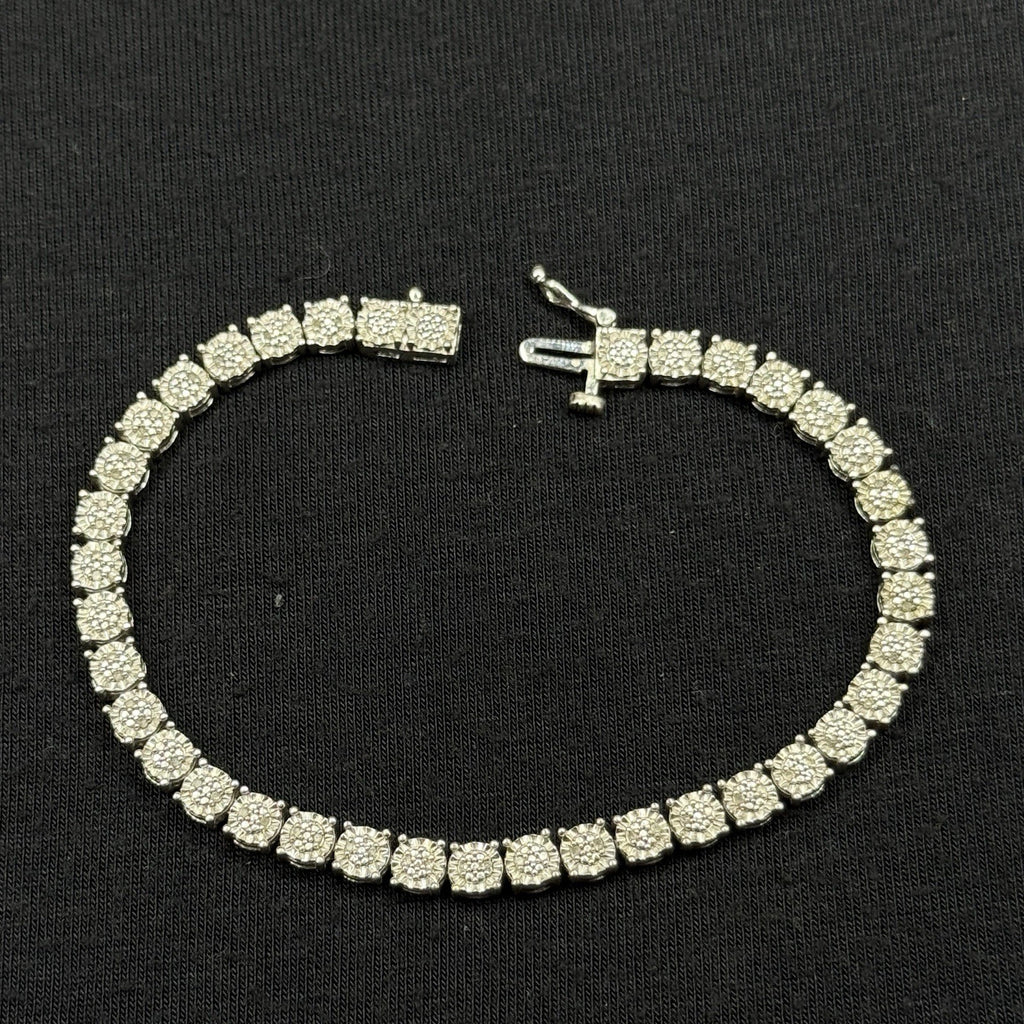 Estate Sterling Silver Tennis Bracelet Cluster 7 IN 925 UD