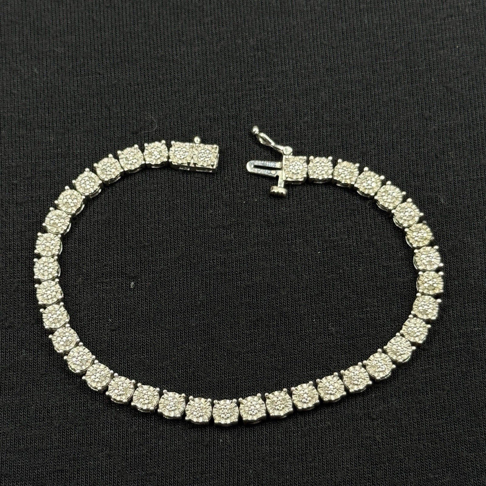Estate Sterling Silver Tennis Bracelet Cluster 7 IN 925 UD