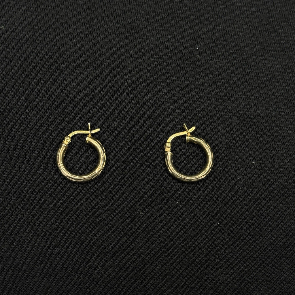 Estate Sterling Silver Earrings Mini Hoop Gold Textured 925