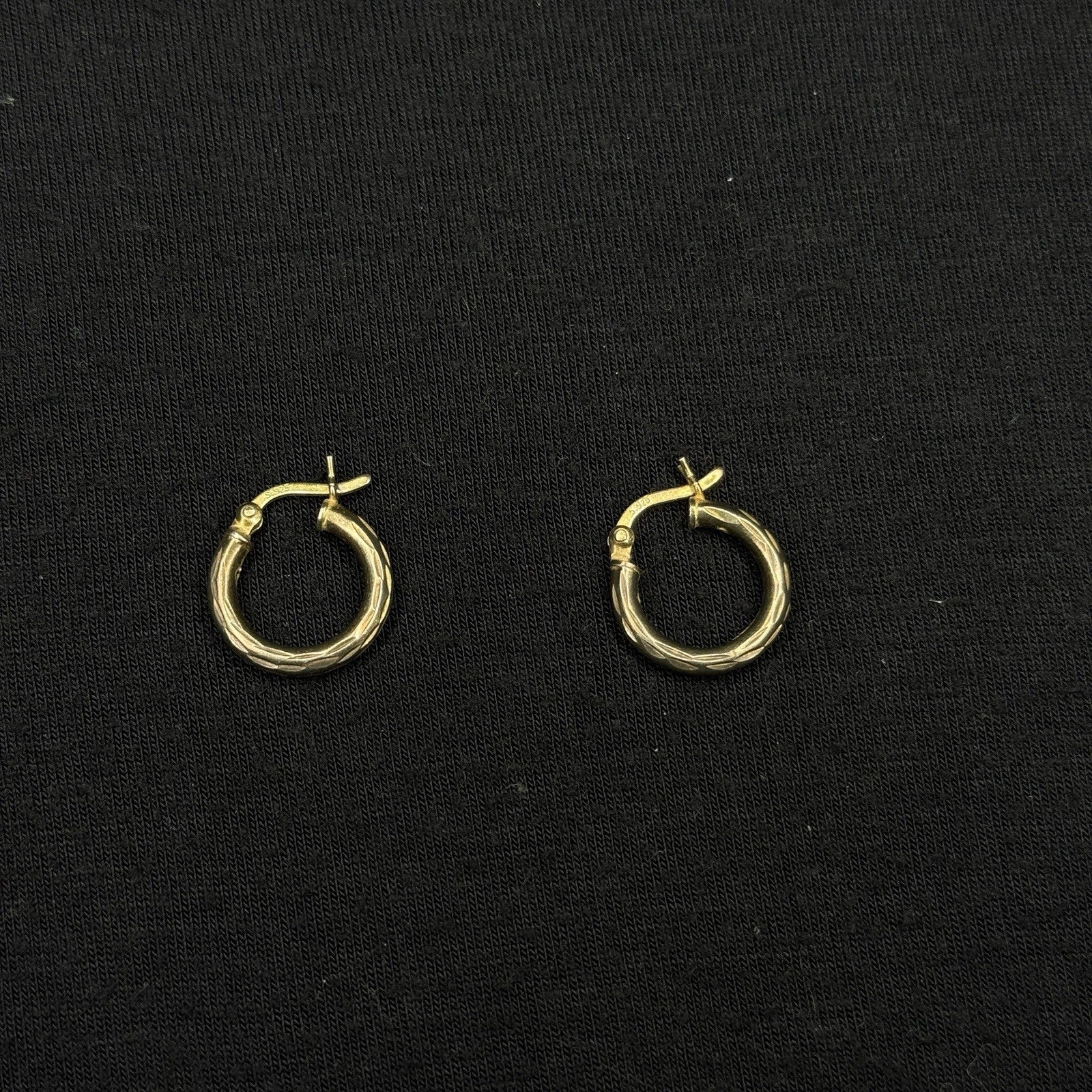 Estate Sterling Silver Earrings Mini Hoop Gold Textured 925
