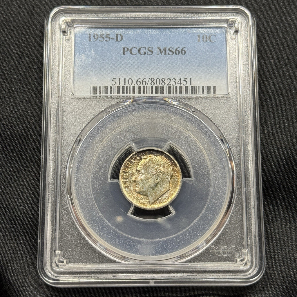 1955-D Roosevelt Dime PCGS MS66 Toned Gem BU Silver Nice Eye Appeal