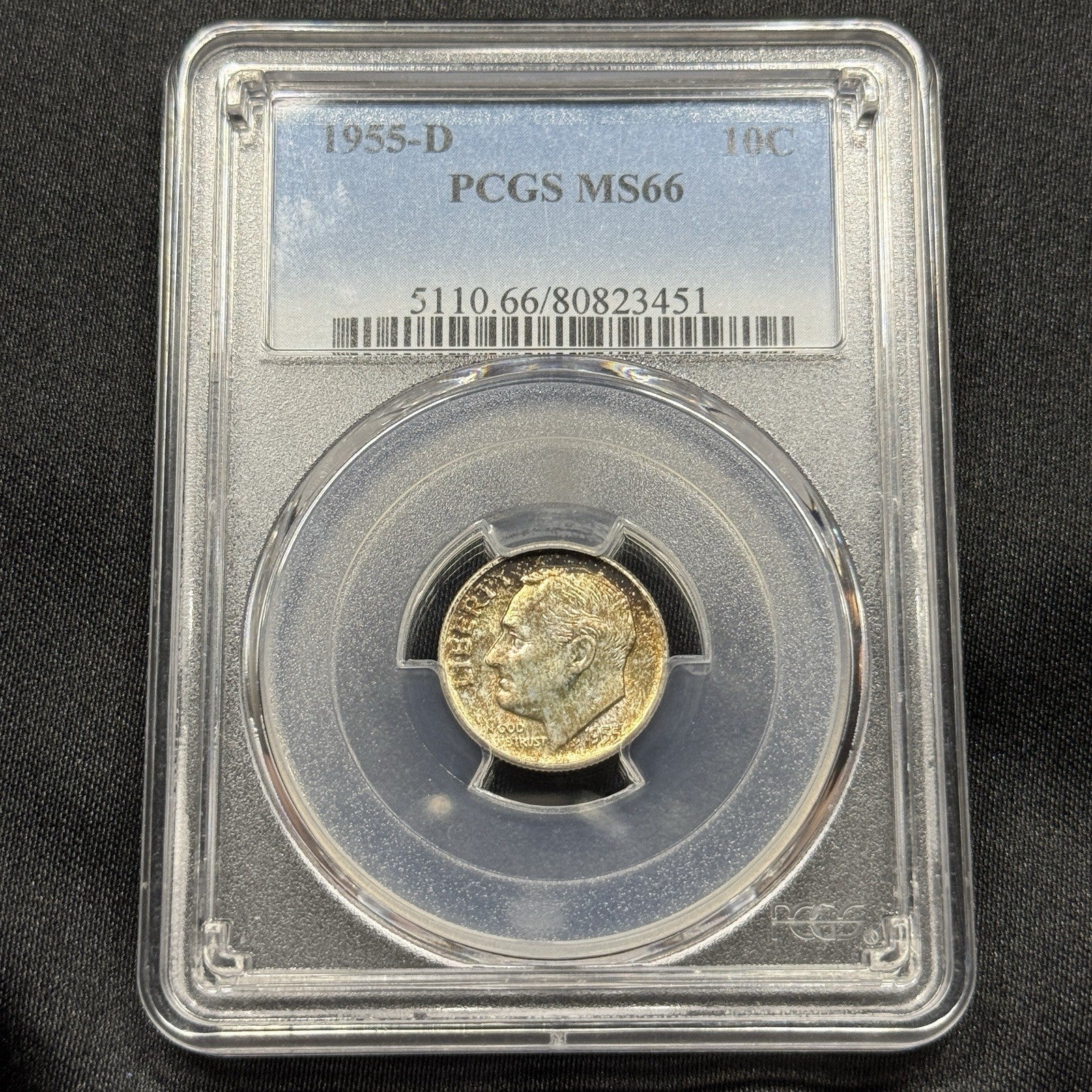 1955-D Roosevelt Dime PCGS MS66 Toned Gem BU Silver Nice Eye Appeal