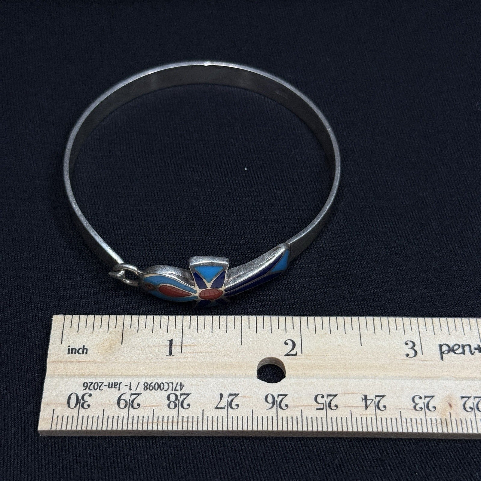 Estate Sterling Silver Ankh Hook Bangle Bracelet Cuff Egypt 925