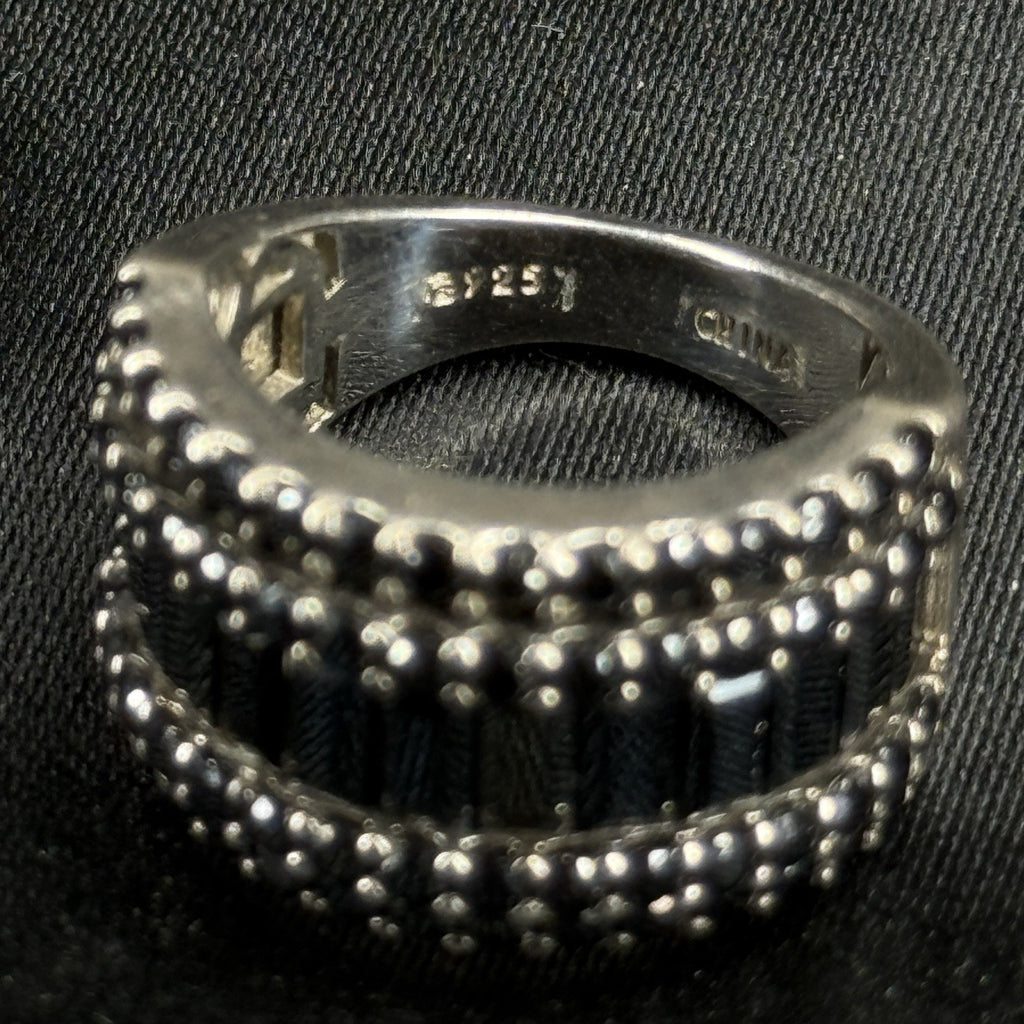 Estate Sterling Silver Ring Black CZ Baguette Cluster Thick Band 925 Size 6