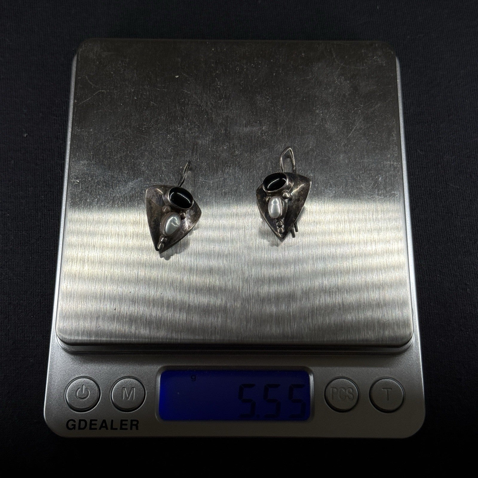 Robert Nilsson Estate Sterling Silver Earrings Black Oynx Pearl Drop 925