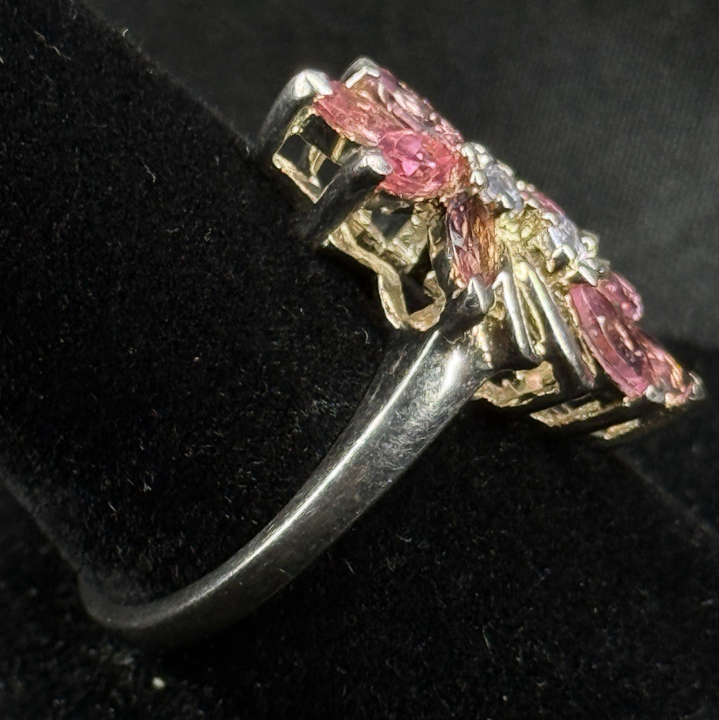 Estate Sterling Silver Ring Flower Cluster Pink Topaz Size 9 925 STS
