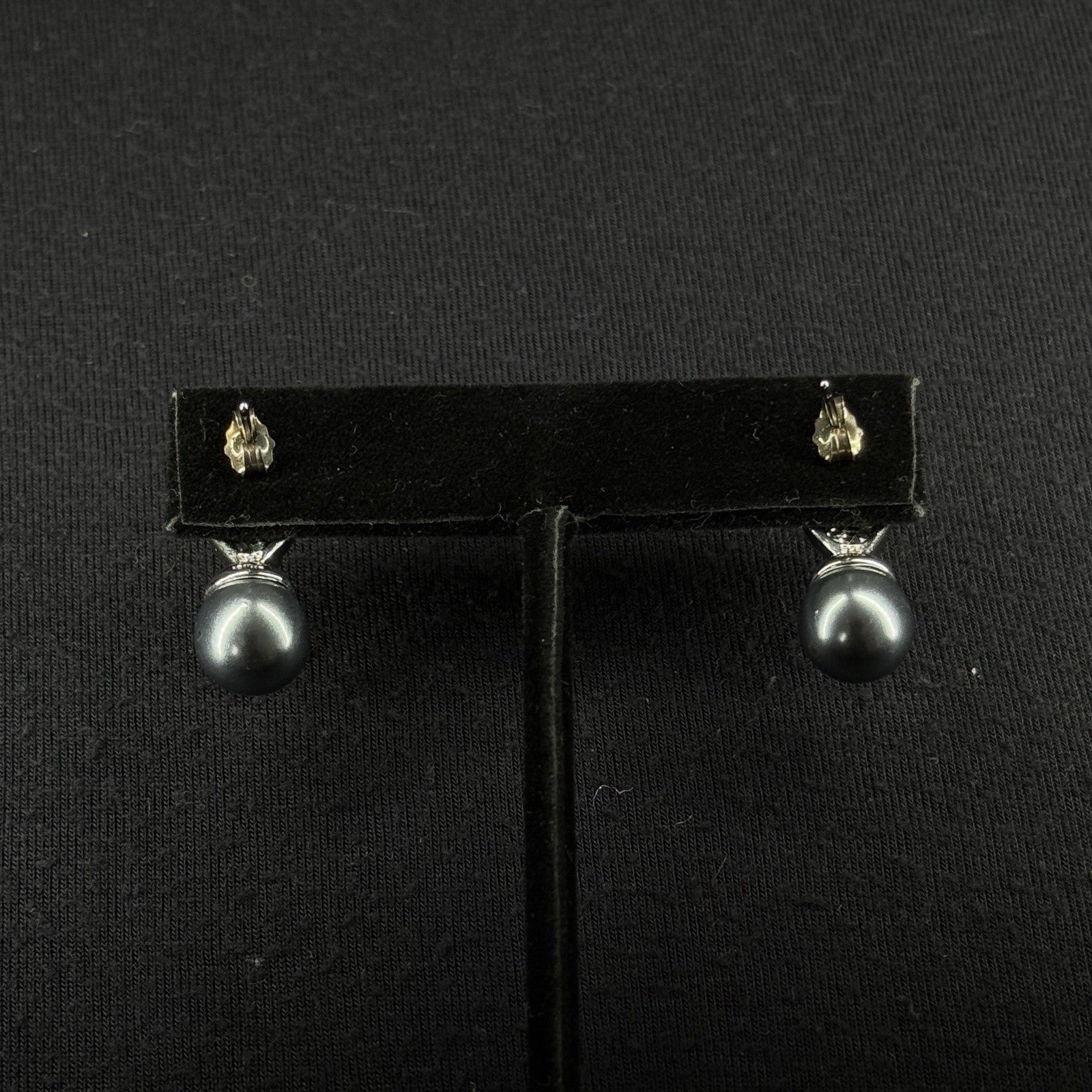 Estate Sterling Silver Earrings Black Pearl CZ Stud 925 LR