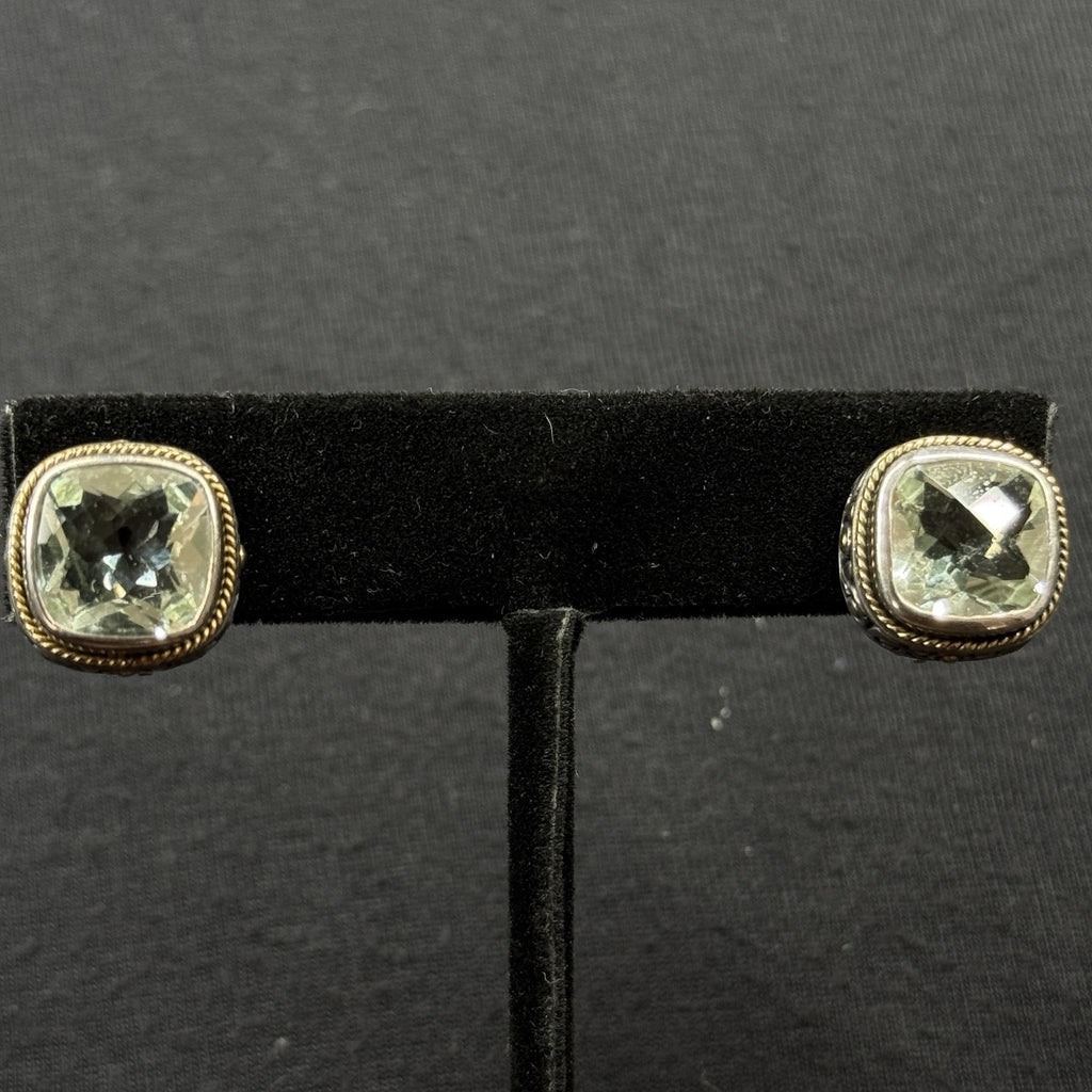 Samuel B Behnam BJC Estate Sterling Silver & 18k Green Amethyst Quartz Earrings