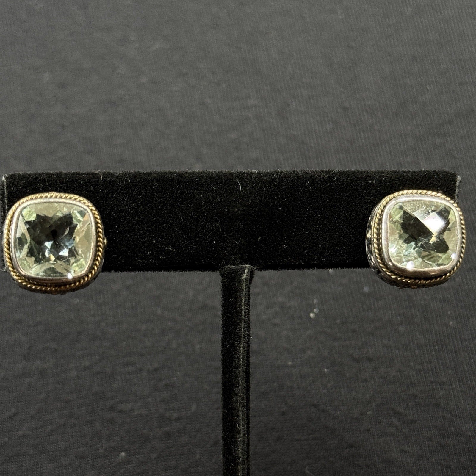Samuel B Behnam BJC Estate Sterling Silver & 18k Green Amethyst Quartz Earrings
