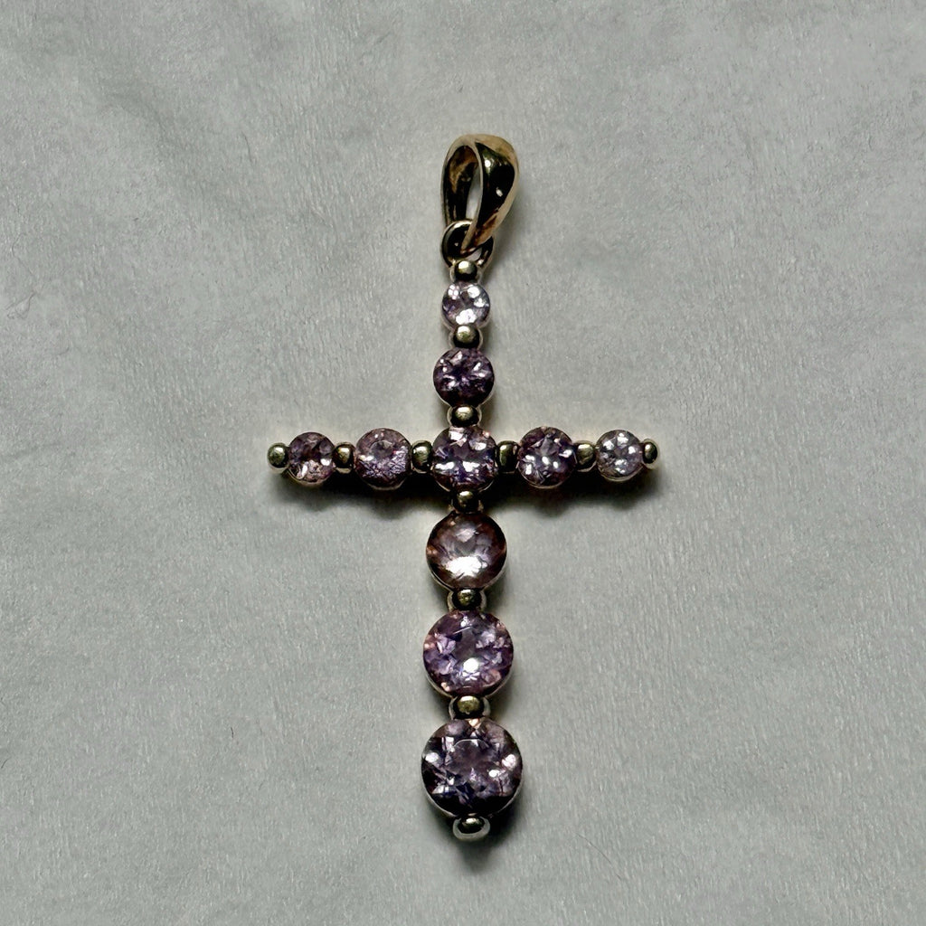 Sterling Silver Pendant Gold Over Silver Graduated Amethyst Cross Pendant