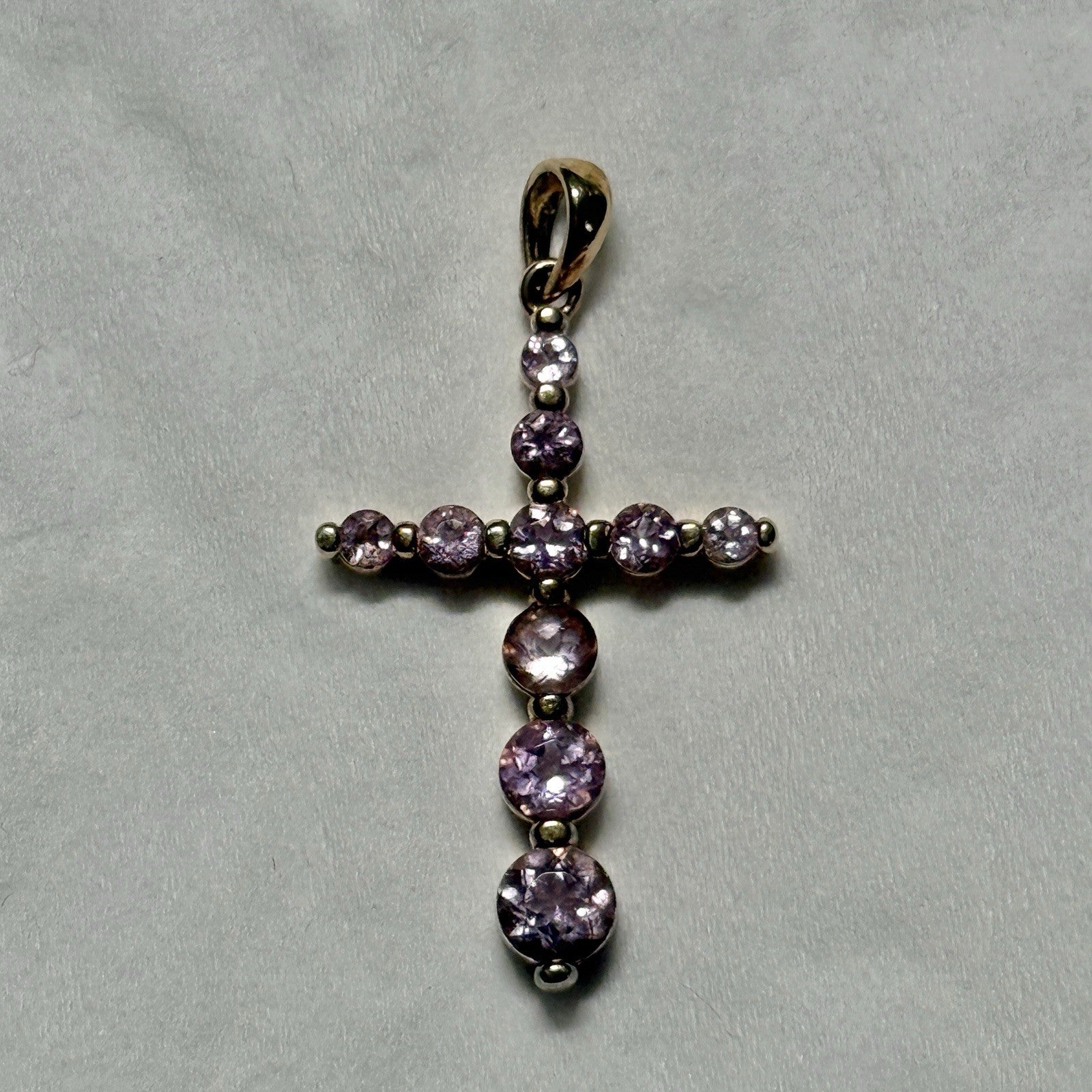 Sterling Silver Pendant Gold Over Silver Graduated Amethyst Cross Pendant