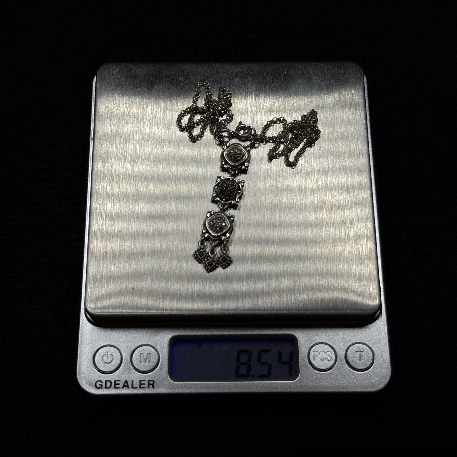 Estate Sterling Silver 925 Necklace CZ Marcasite 3 Tier 925A 19IN