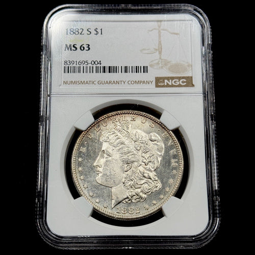 1882-S Morgan Silver Dollar NGC MS63 Semi Prooflike Toned