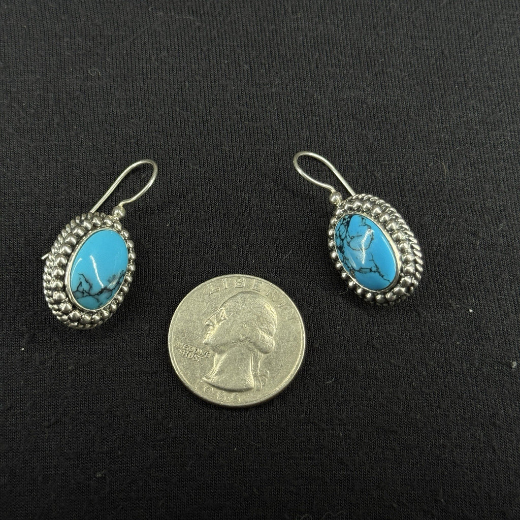 Estate Sterling Silver Earrings Turquoise Dangle Han 925