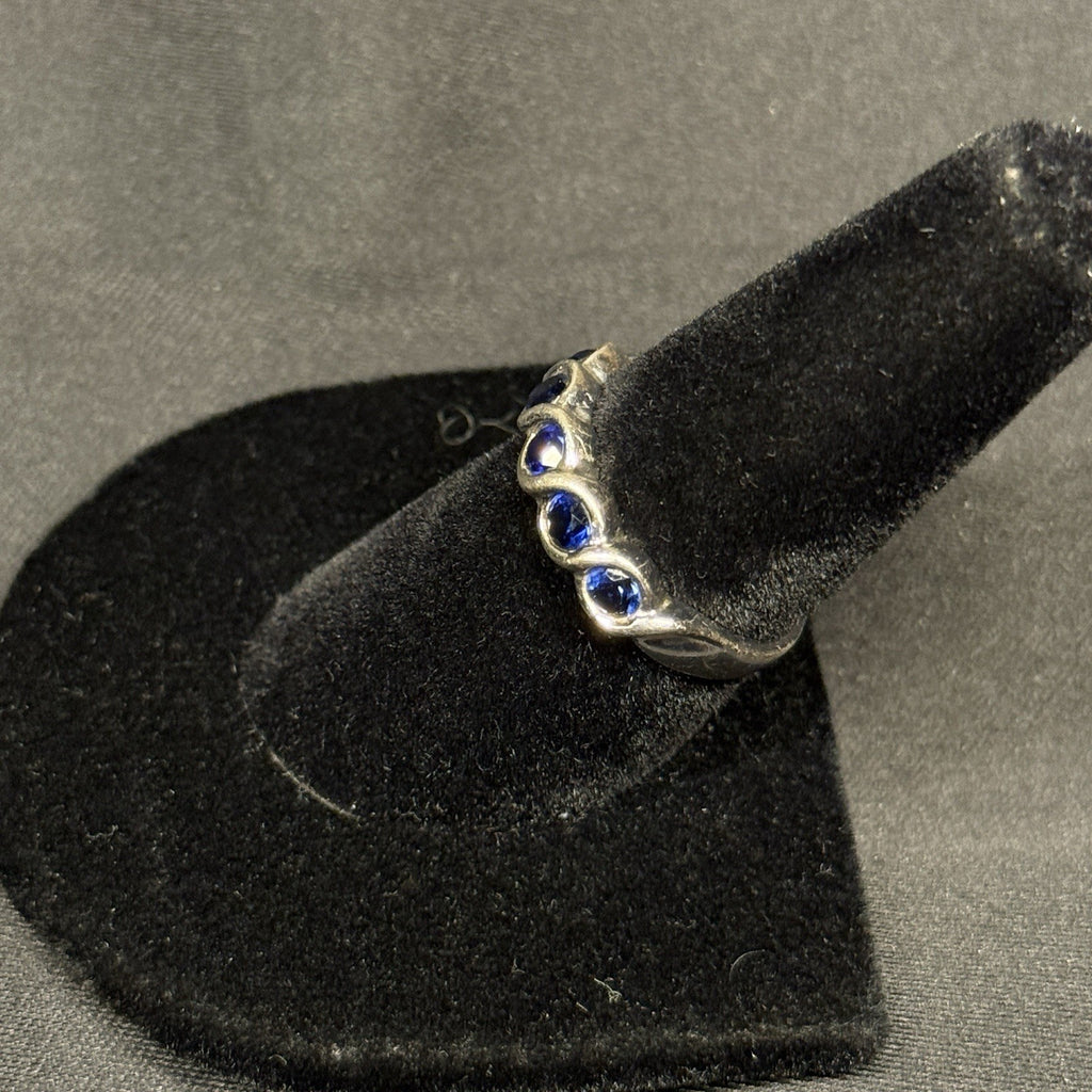 Estate Sterling Silver Twist Band Sapphire Size 7 925