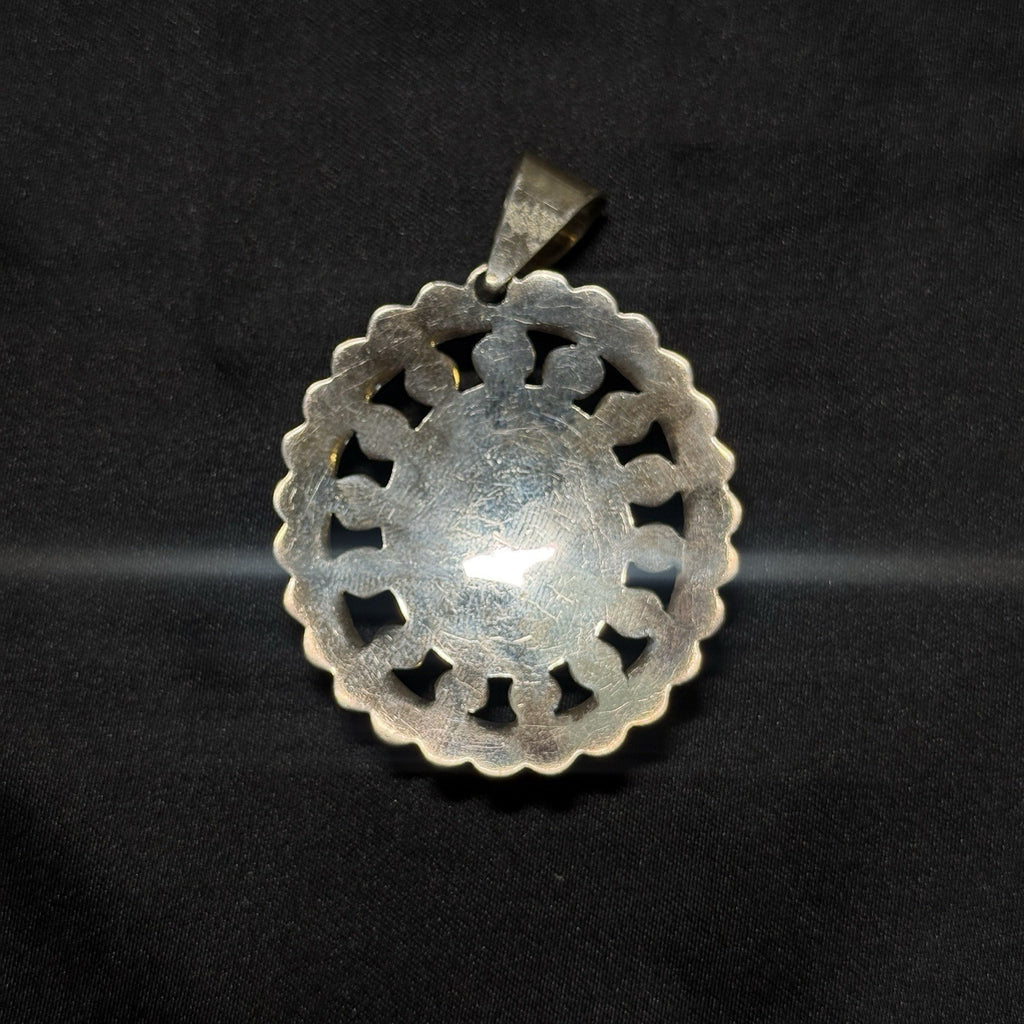 Sterling Silver Conch Turquoise Large Pendant Mexico ATI Signed