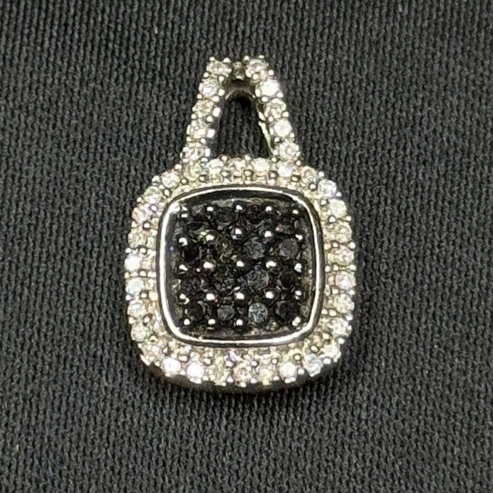 Estate Sterling Silver Black And White Diamond Halo Pendant SUN