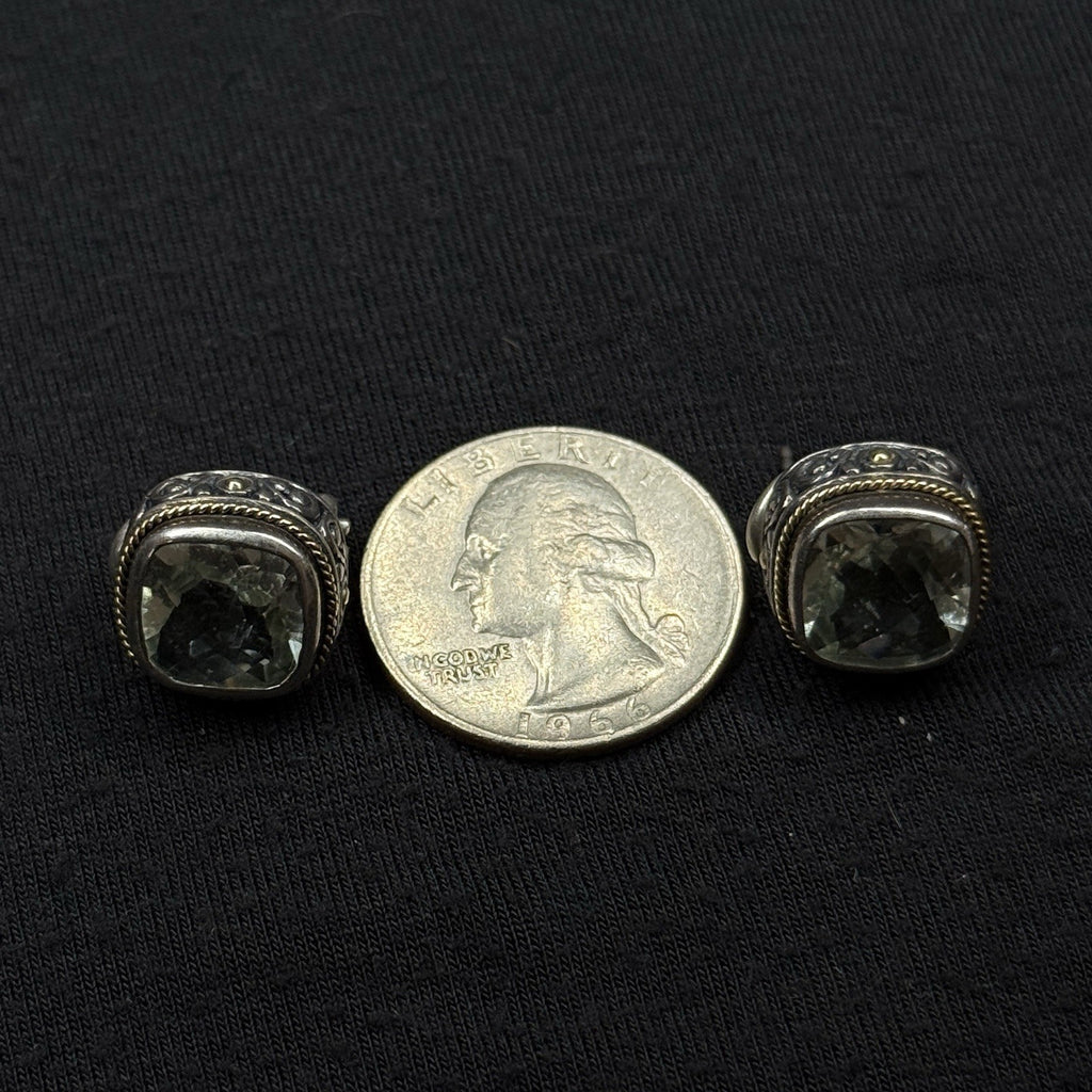 Samuel B Behnam BJC Estate Sterling Silver & 18k Green Amethyst Quartz Earrings
