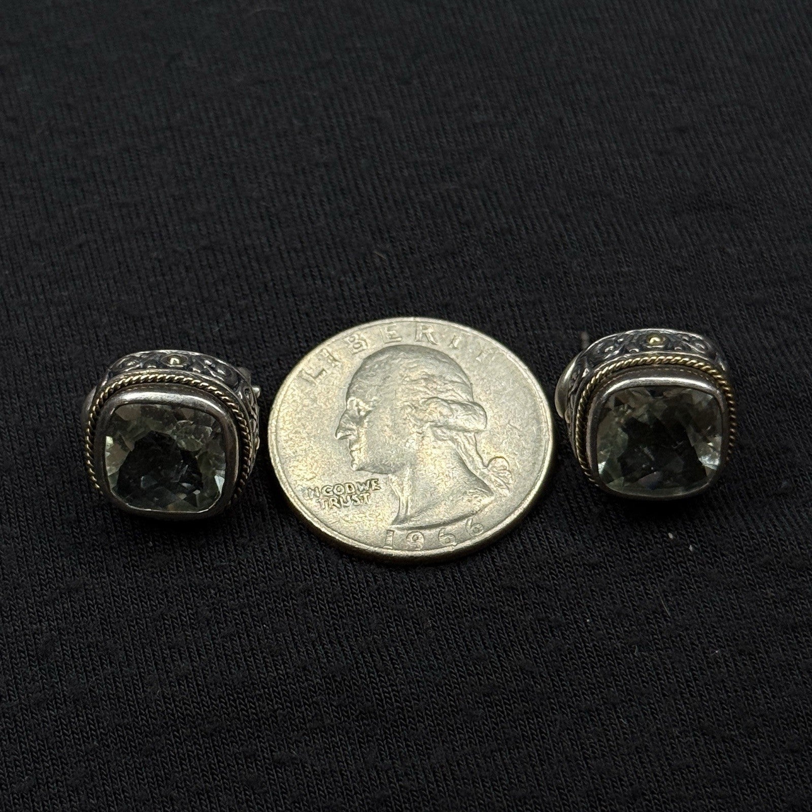 Samuel B Behnam BJC Estate Sterling Silver & 18k Green Amethyst Quartz Earrings