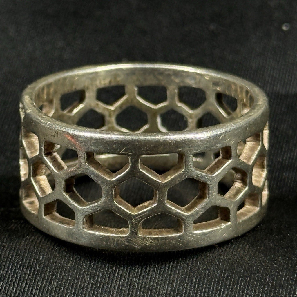 Estate Sterling Silver Ring Thick Honeycomb Band Size 12.5 8.2g 925