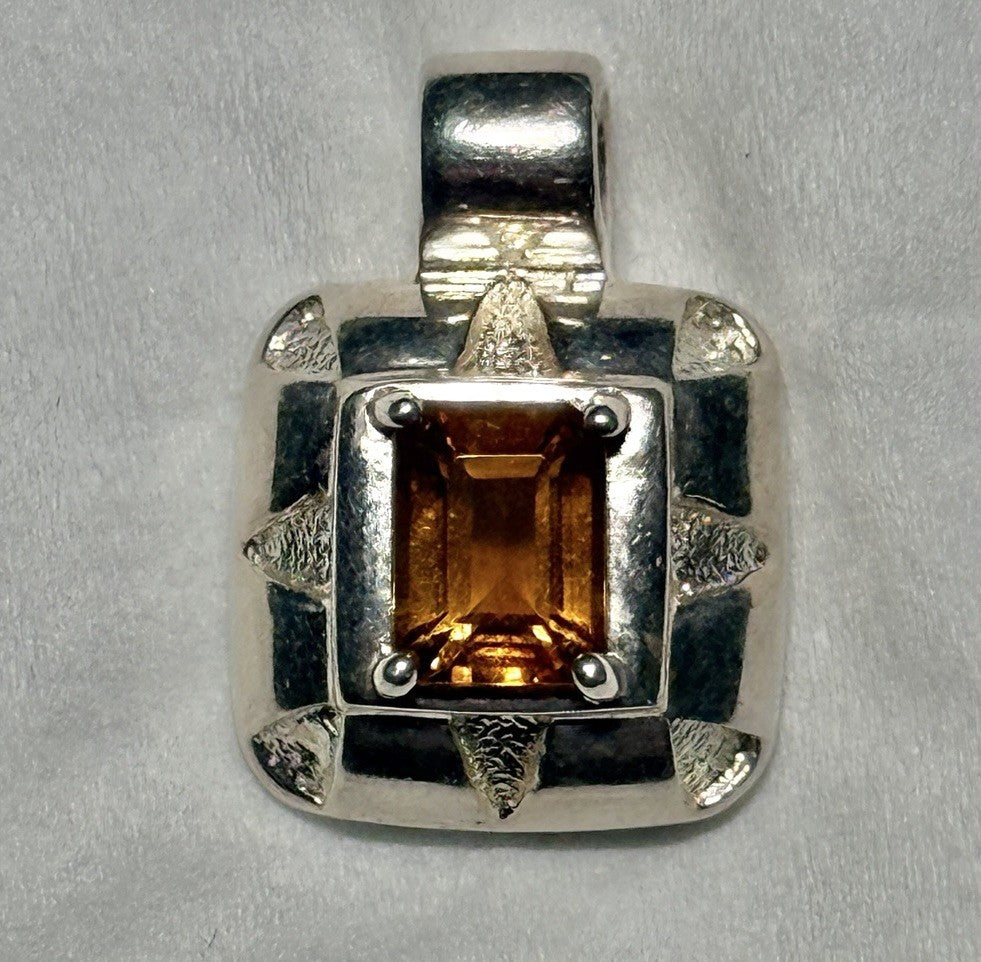 Sterling Silver 925 Orange Citrine Pendant Nice Size Chunky Stamped