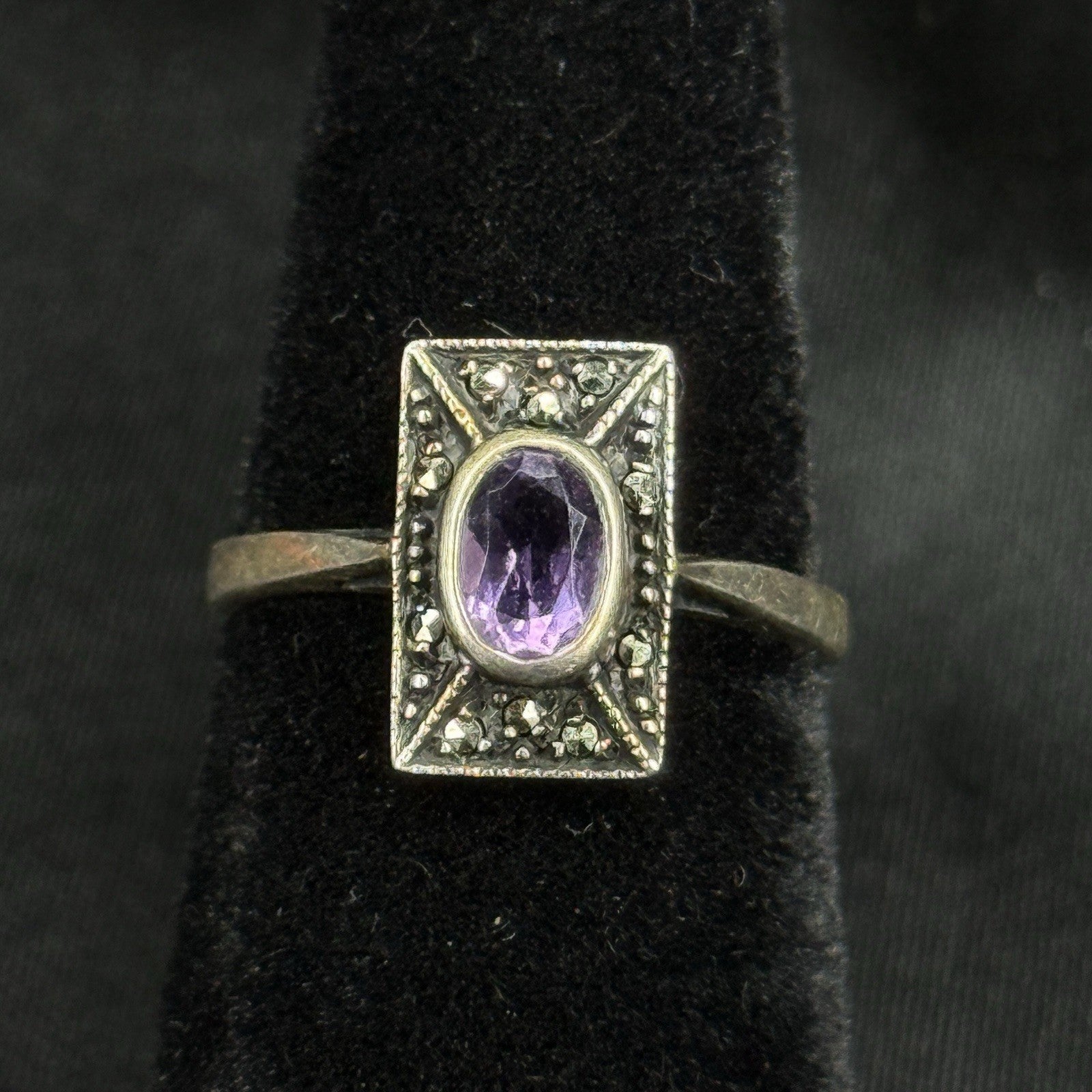 Estate Sterling Silver Ring Purple Amethyst Art Deco 925 Size 5