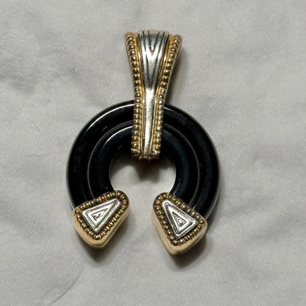 Carolyn Pollack Sterling Silver And Brass Horseshoe Pendant Black Oynx