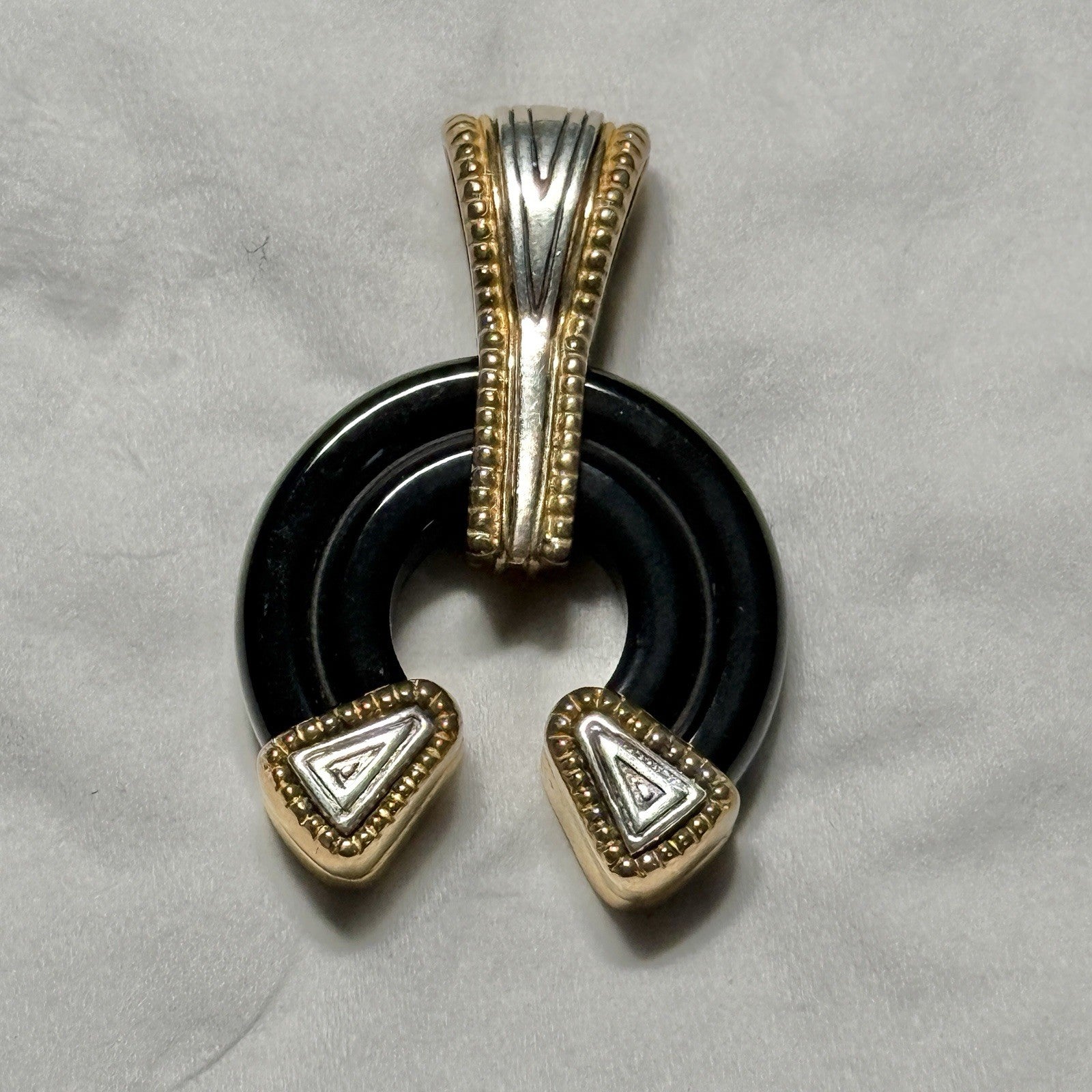 Carolyn Pollack Sterling Silver And Brass Horseshoe Pendant Black Oynx