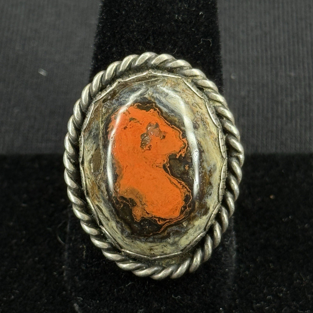 Native Bumble Bee Jasper Intense Orange Sterling Silver Ring Size 8.5 925 BC