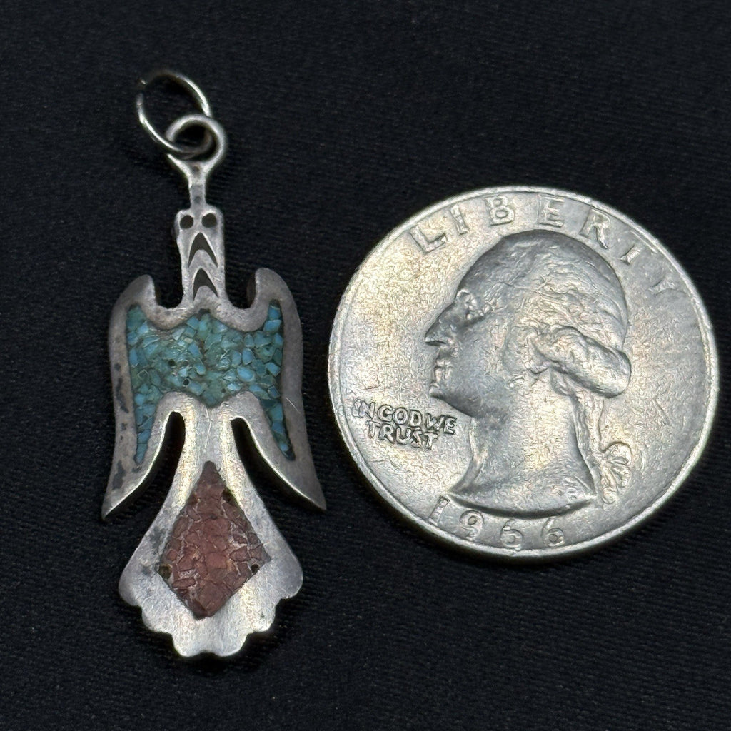 Native American Sterling Silver Chip Inlay Bird Pendant Signed Bernice Bonney