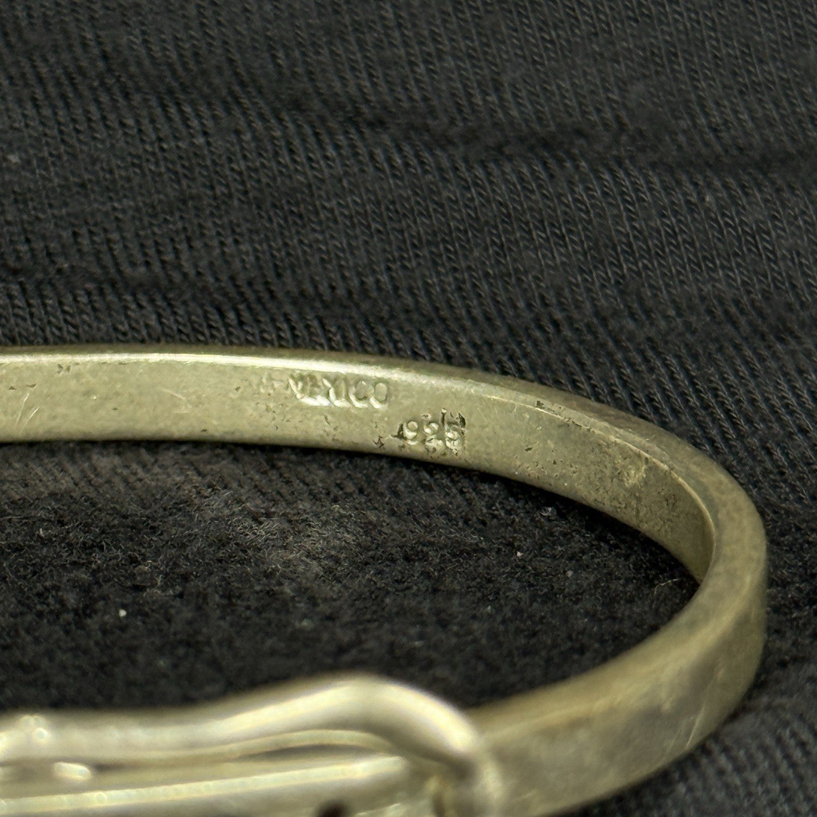 Estate Sterling Silver Belt Buckle Stone Inlay Bangle Bracelet Cuff 925 Mexico